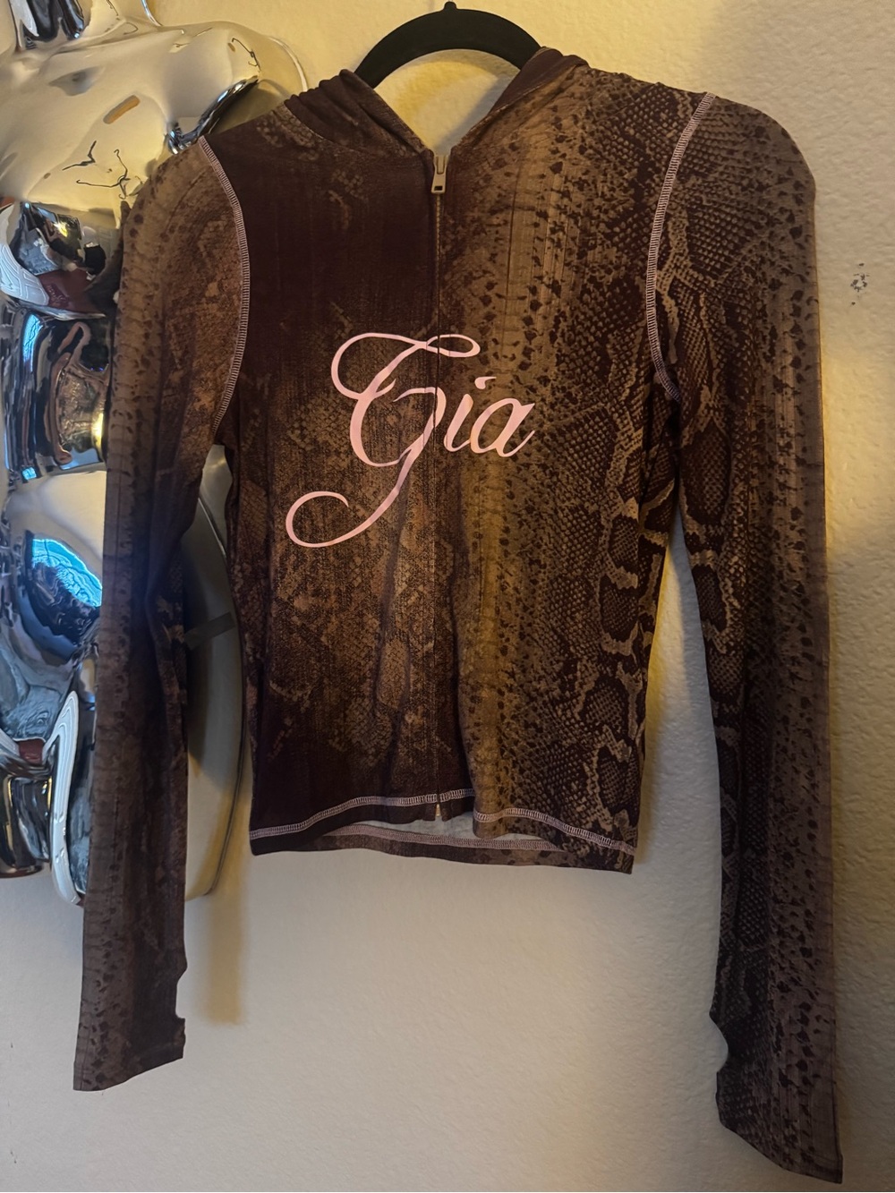 I.AM.GIA Brown Snakeskin Half-Zip Hoodie